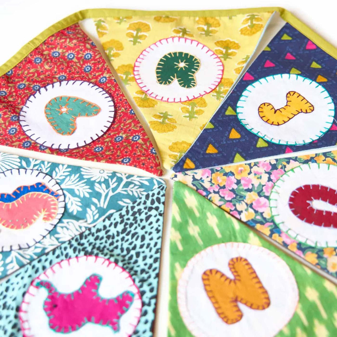 Upcycled Personalized Kids Theme Name Bunting - Close-up of Alphabet Bunting Detail