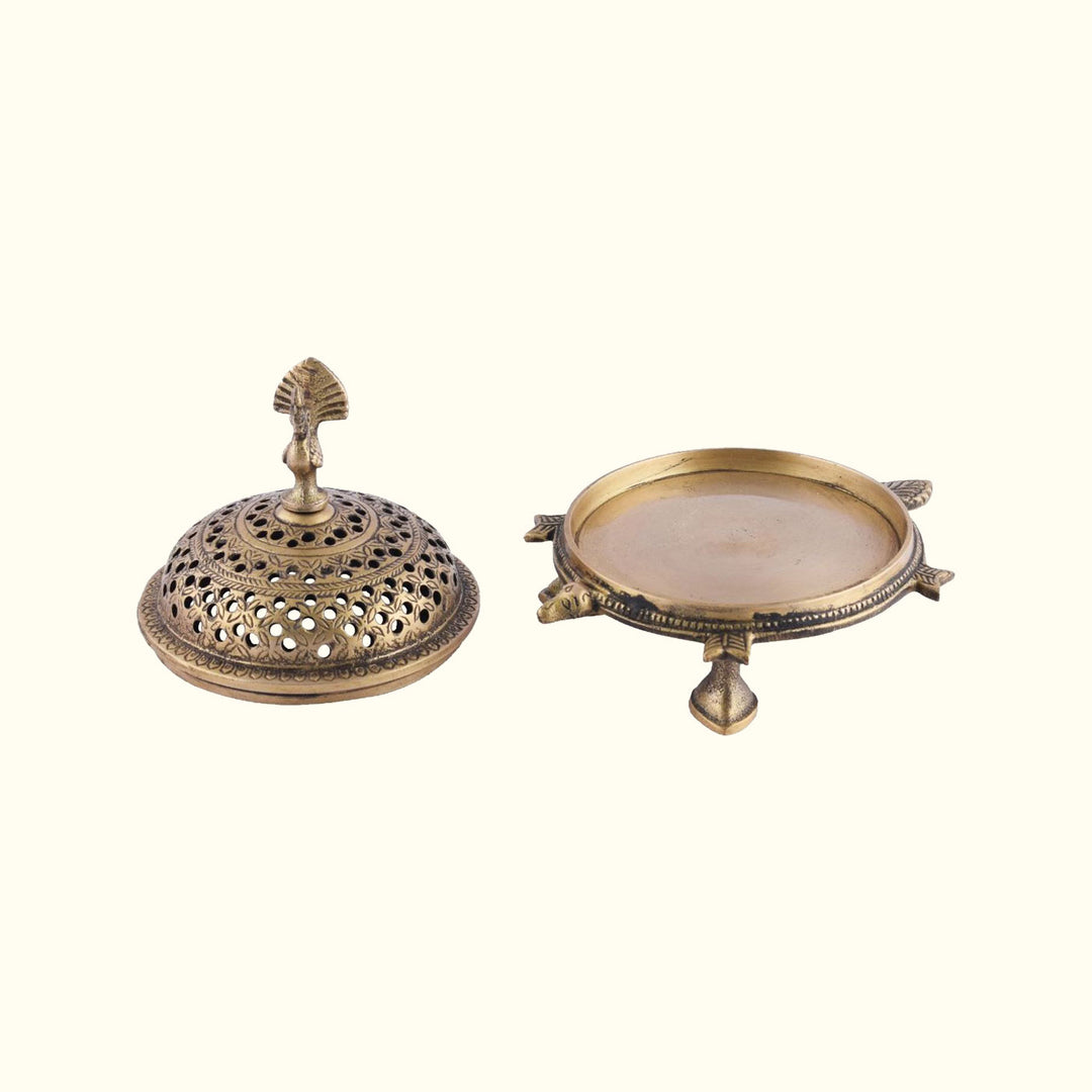 Brass Dhoop Dhani Gift Box with Sandalwood Dhoop Assortments