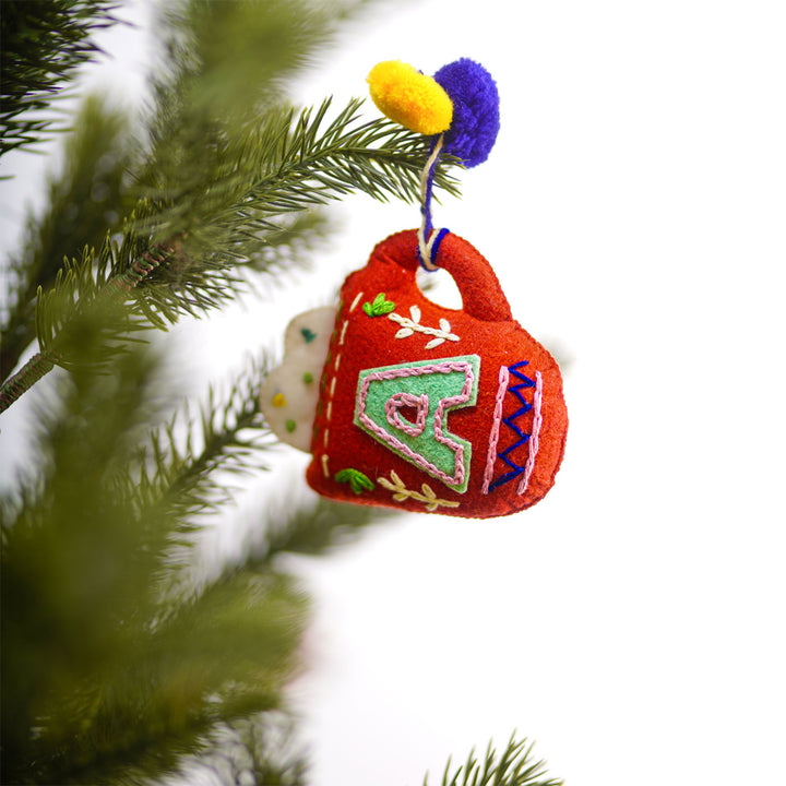 Personalized Initial Embroidered Felt Ornaments For Christmas Tree Decoration | Set Of 5