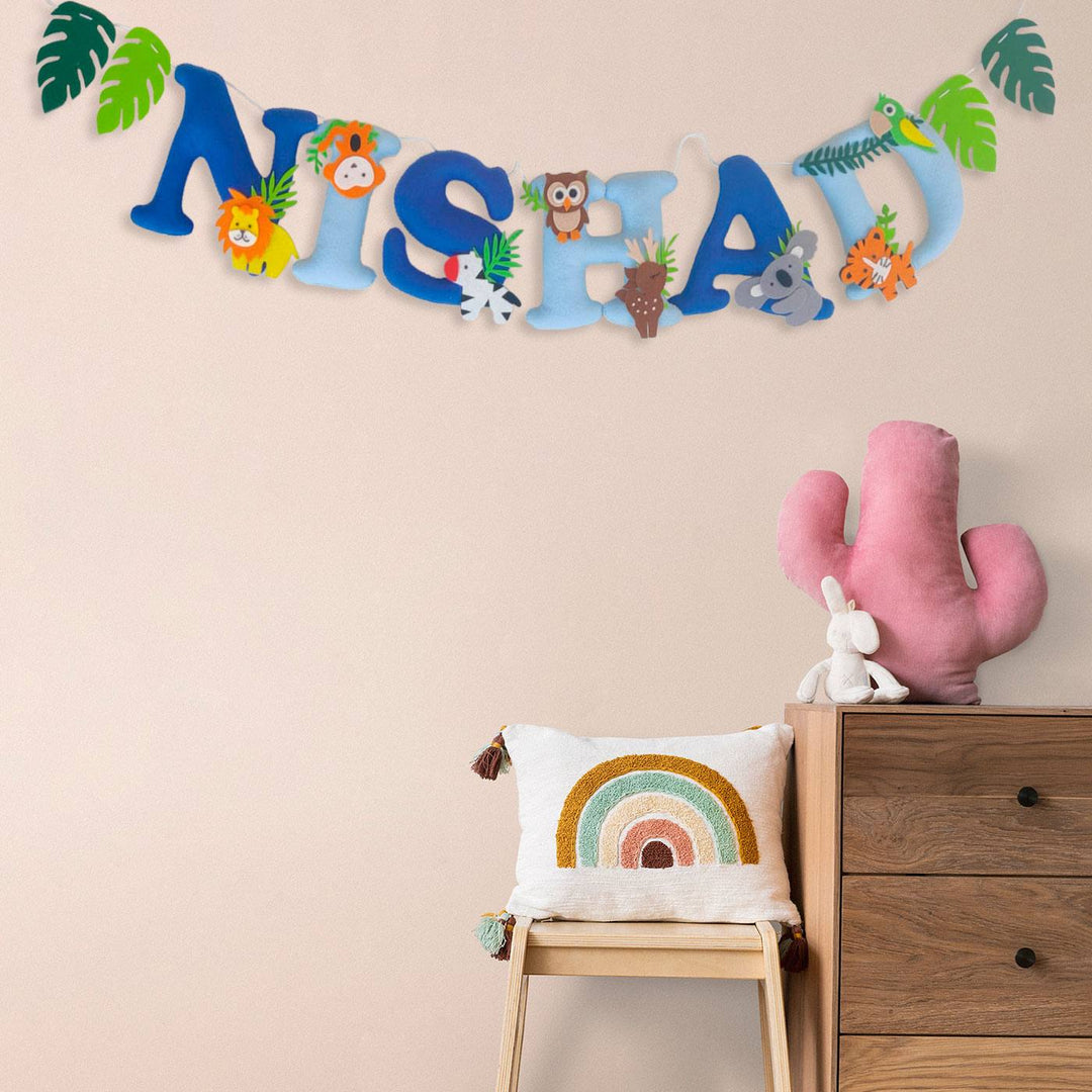 Handcrafted Personalized Jungle Theme Felt Bunting - Wall Hanging Name Display