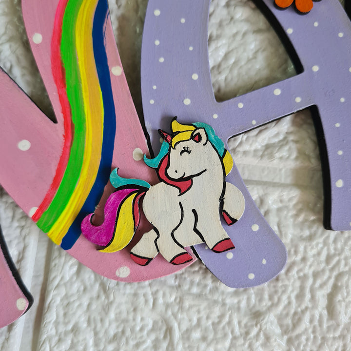 Handcrafted Personalized Unicorn Themed Name Plate For Kids