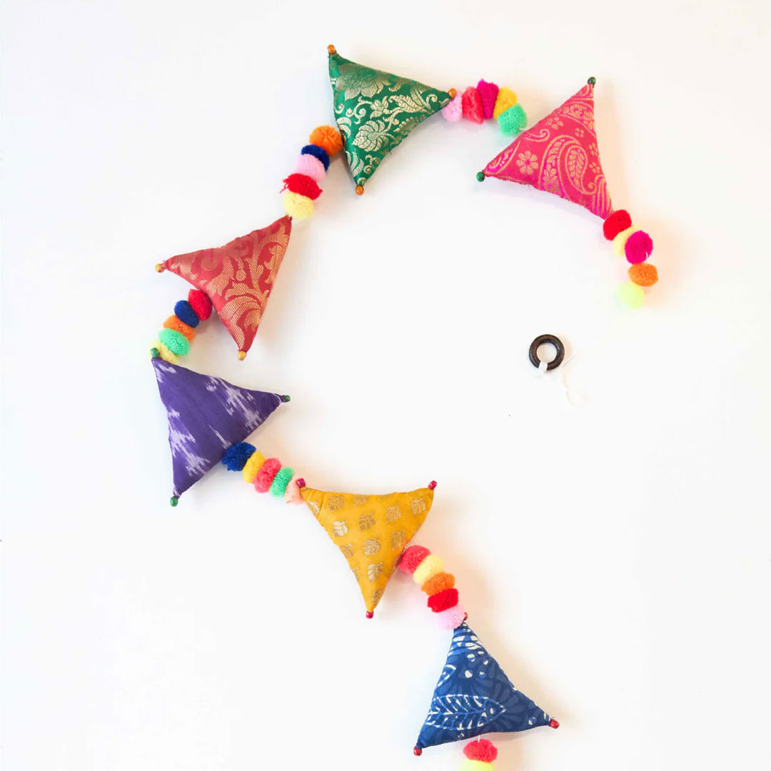 Upcycled Fabric Pom-pom & Beads Festive Hangings