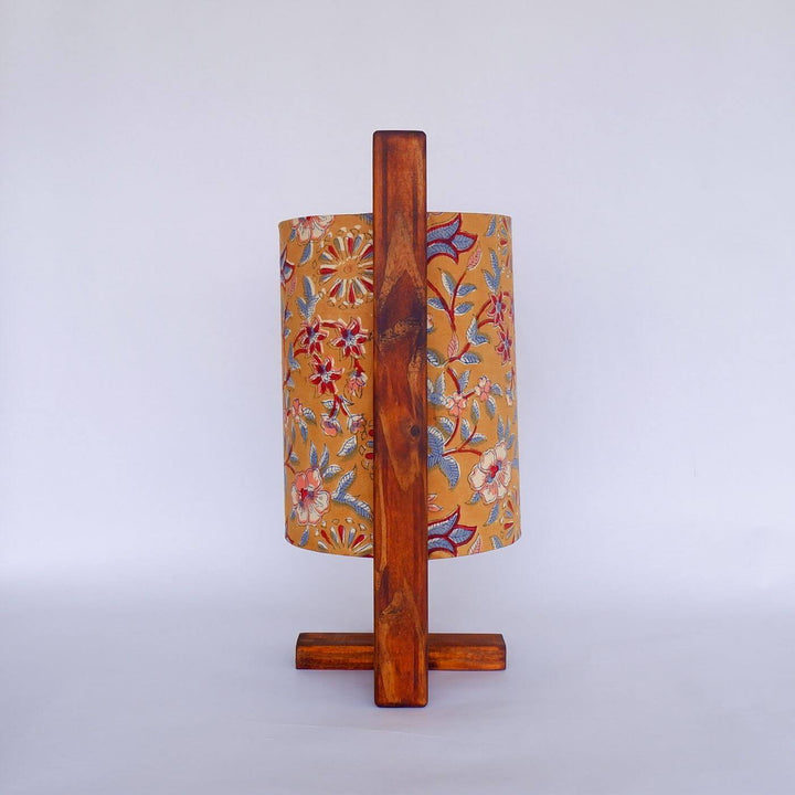 Wooden Table Lamp With Block Printed Fabric Shade