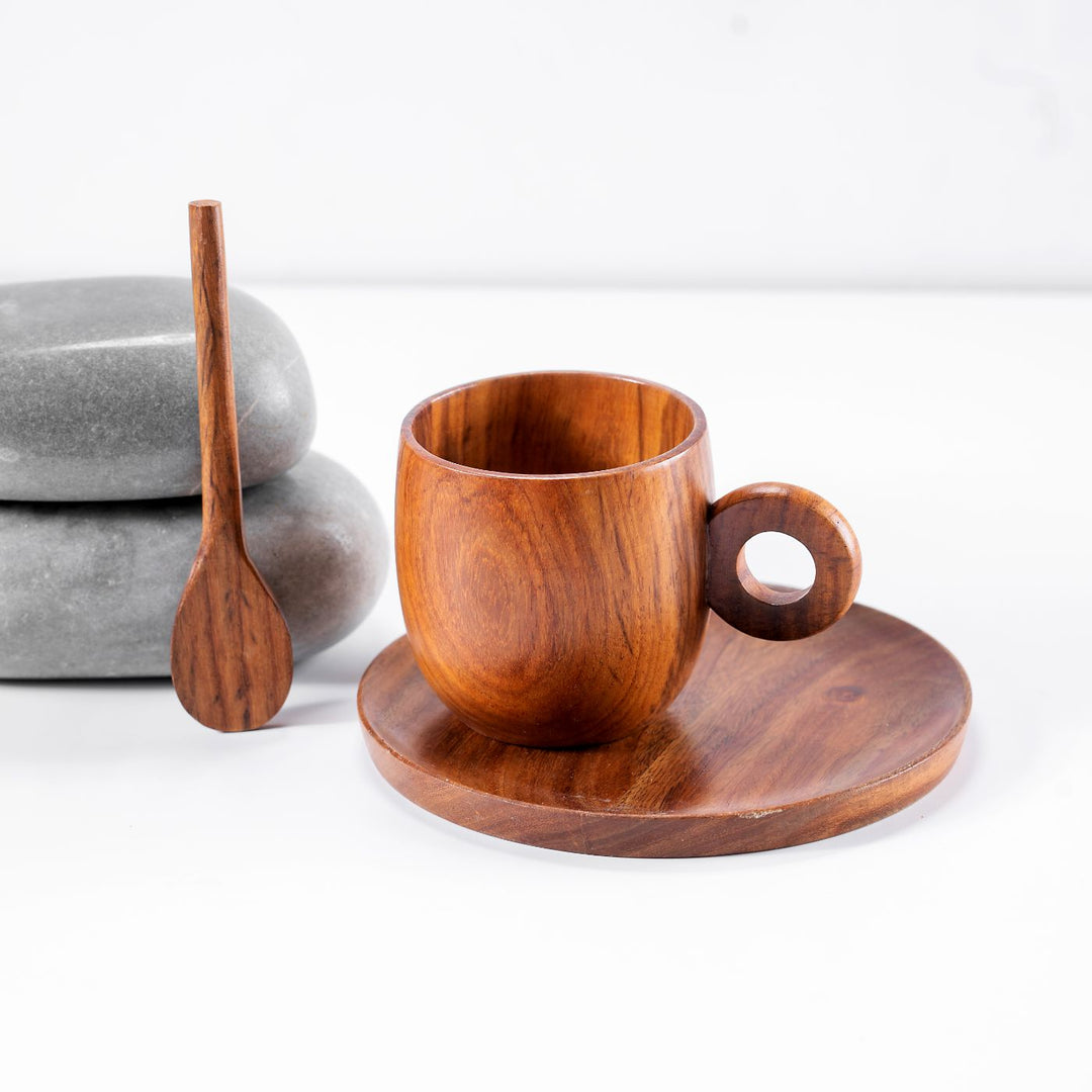 Shikora Sheesham Wood Cup Saucer & Spoon