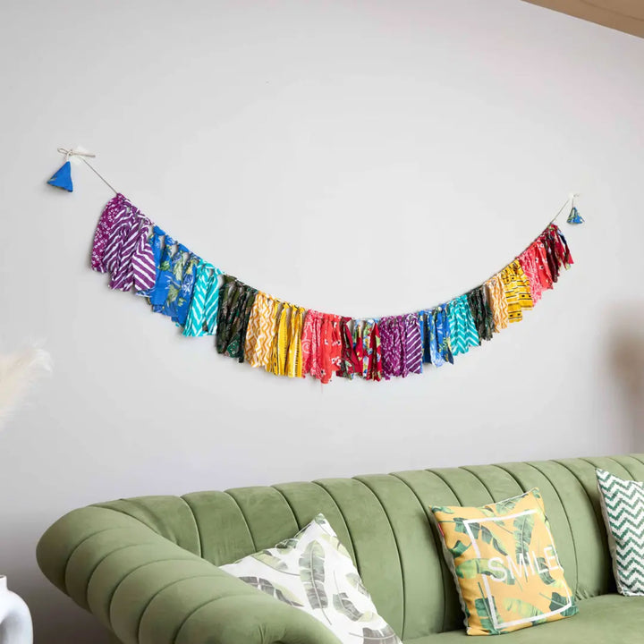 Upcycled Fabric Rainbow Fringe Streamer Bunting