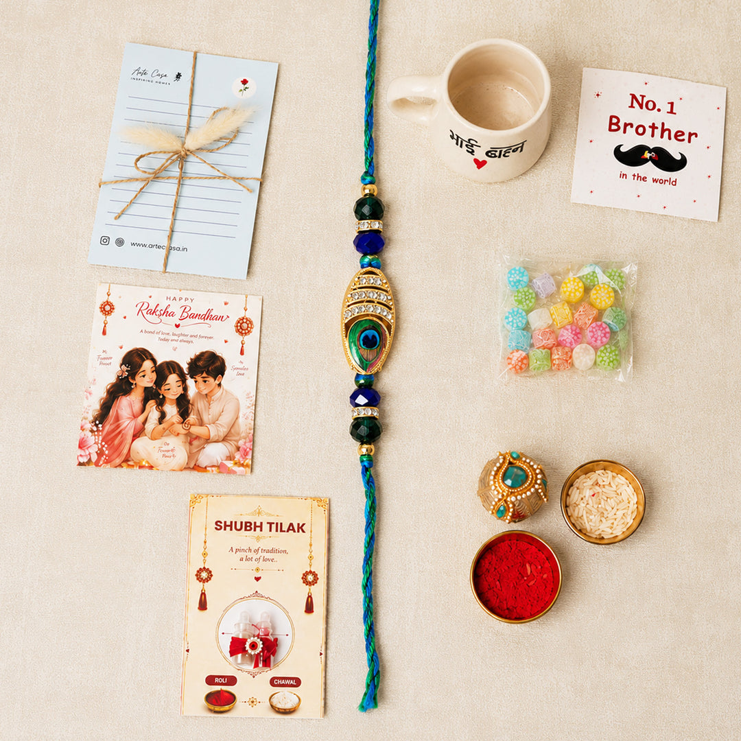 Bhai Behan Ceramic Mug Rakhi Hamper With Evil Eye Rakhi & Roli Chawal For Brother