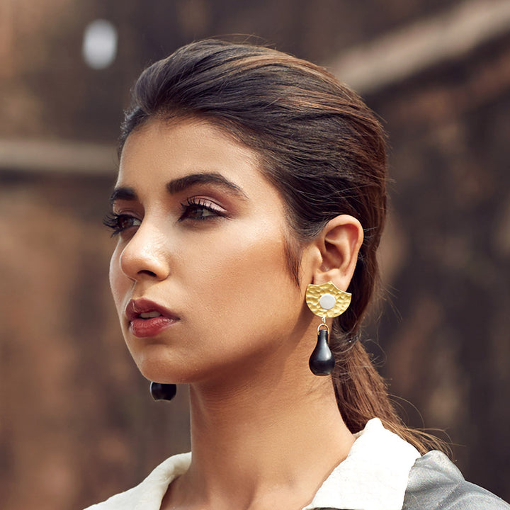 Contemporary Handmade Gold Flower Mehrab Brass Earrings | 22K Gold Plated