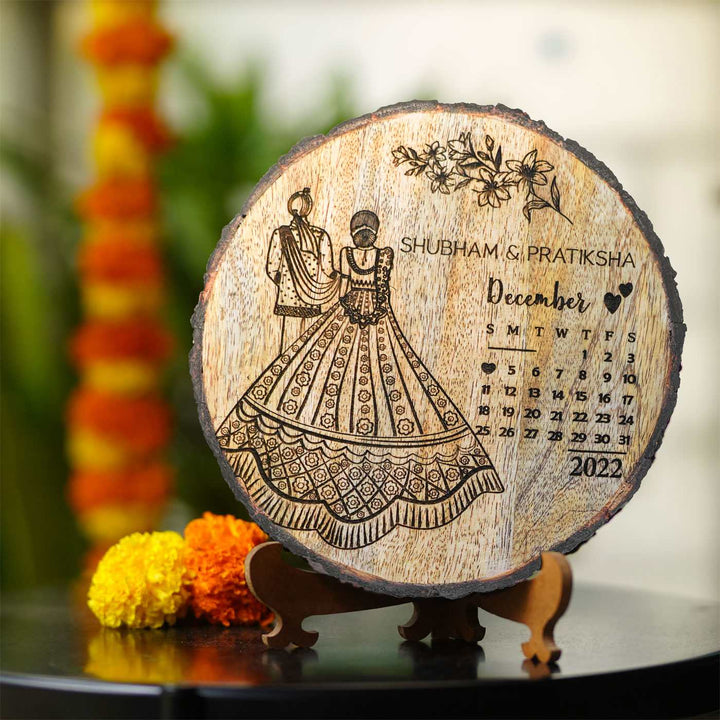 Engraved Wooden Plaque For North Indian Couples | Customized Wedding Gift