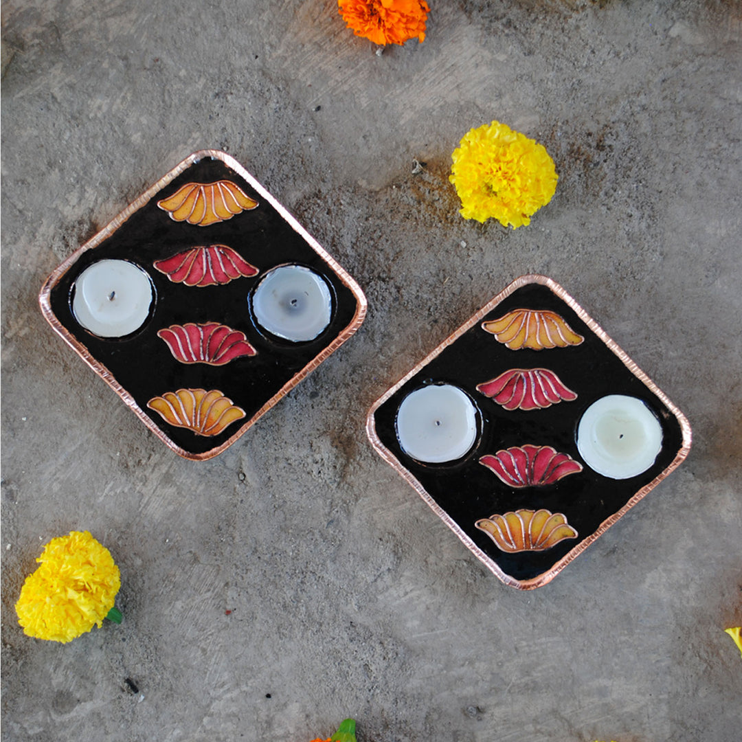 Copper Enamel Tealight Holders I Set of 2