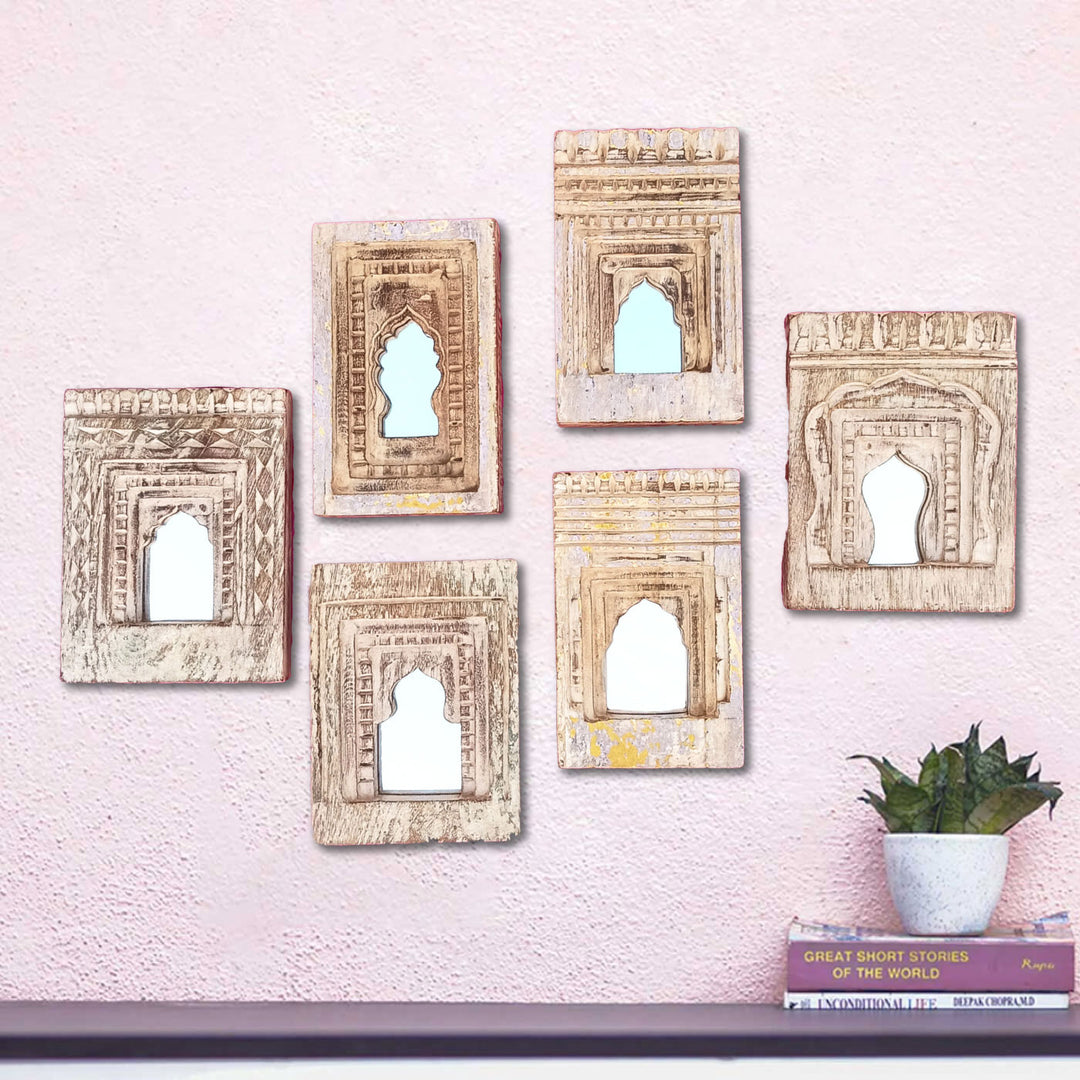 Handcrafted Jharoka Wooden Mirror Frame | Set of 6