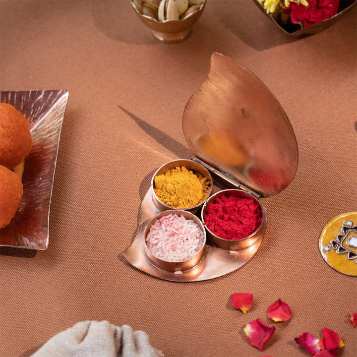 Copper Enamel Ganesha Pooja Thali Diwali Combo