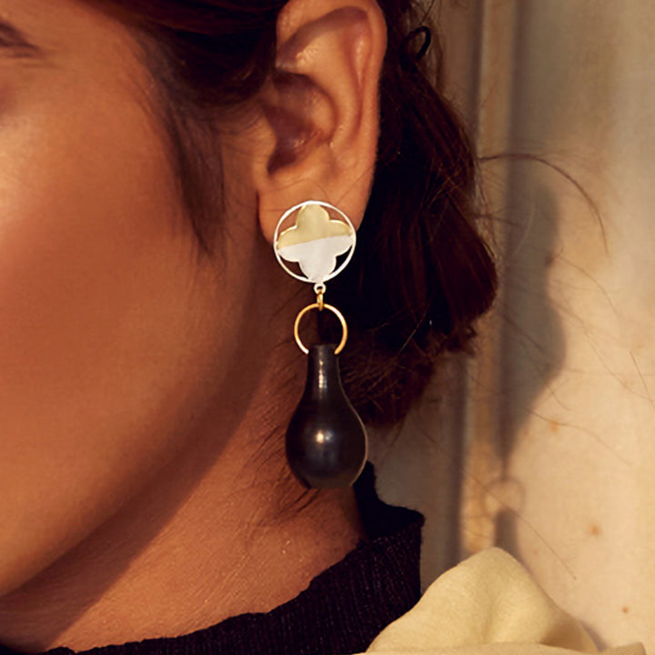 Contemporary Handmade White Flower And Pot Hanging Design Earrings | 22K Gold Plated