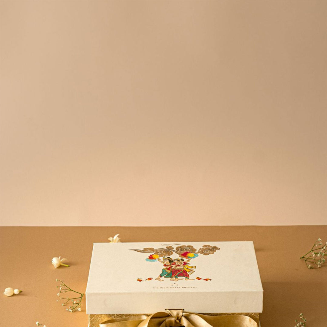 Utsav Festive Gift Box with Copper Shot Glasses & Wooden Coasters