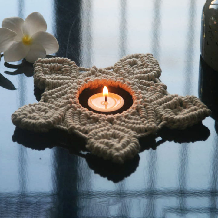 Handcrafted Festive Macrame Tealight Holders - Set of 2