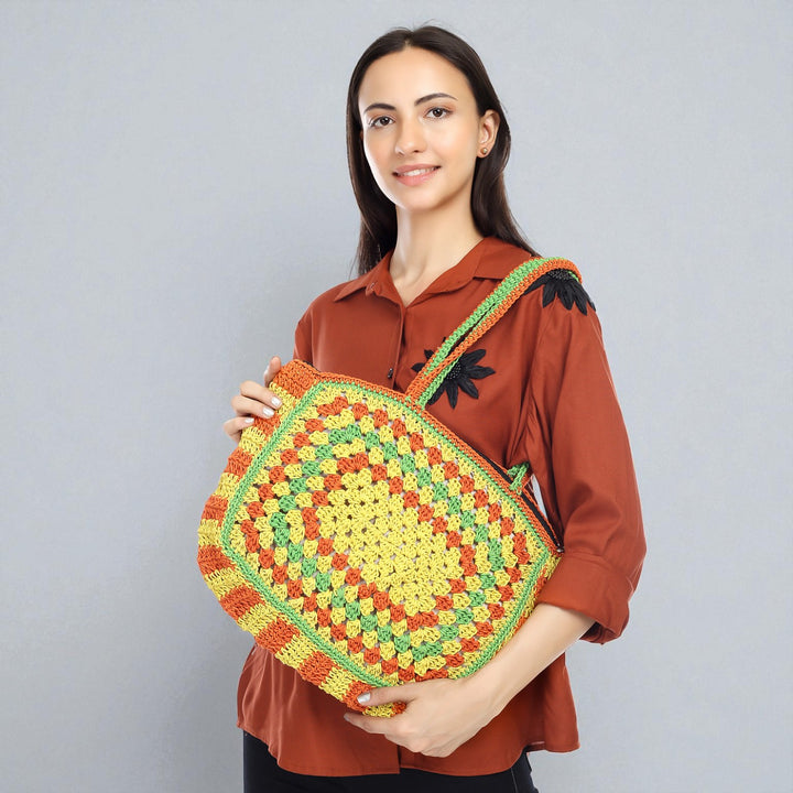 Handmade Crochet Multicolor Large Tote Bag