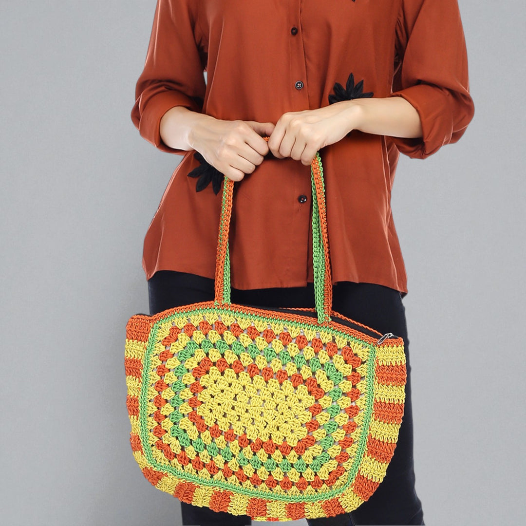 Handmade Crochet Multicolor Large Tote Bag