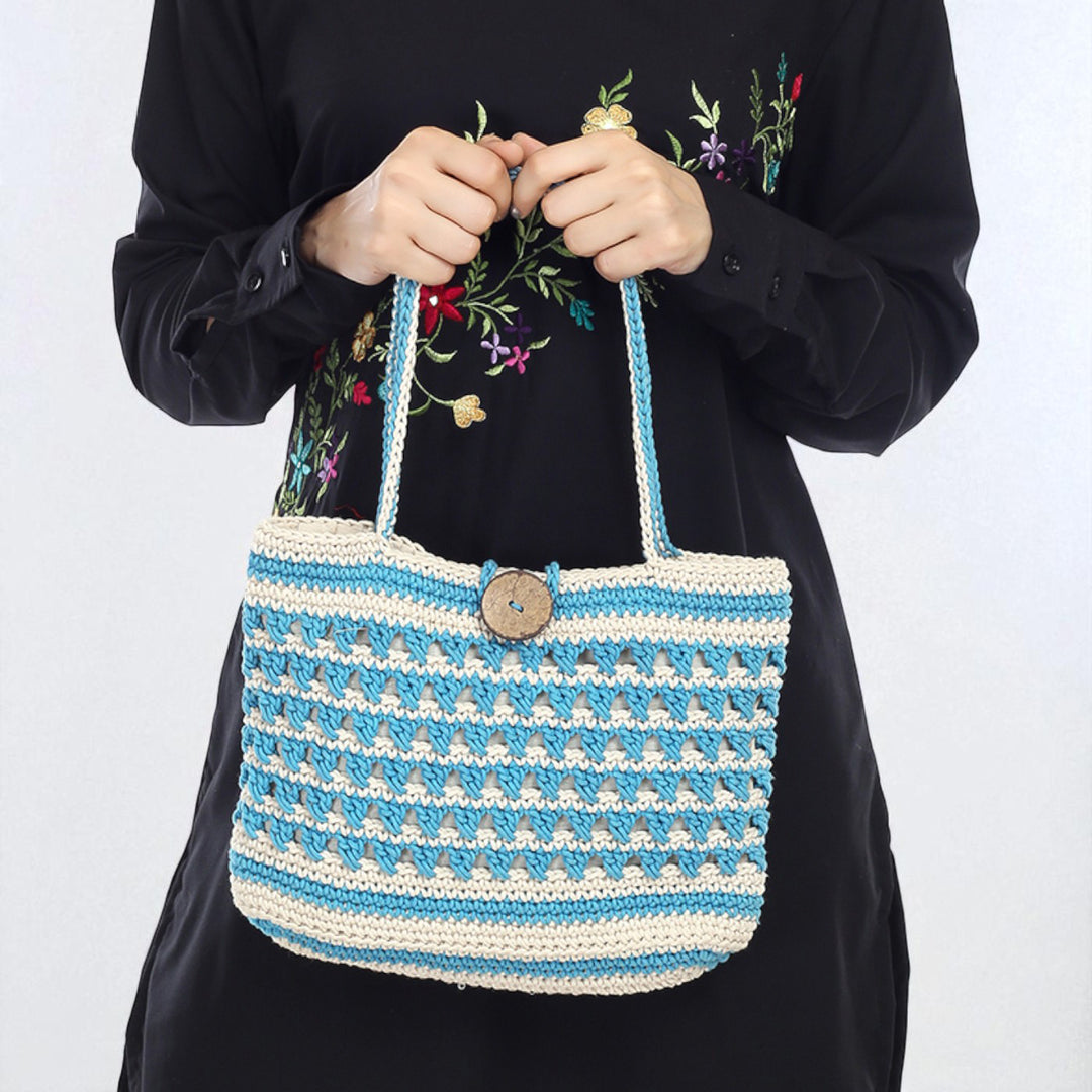 Handmade Crochet Blue & White Striper Bucket Handbag