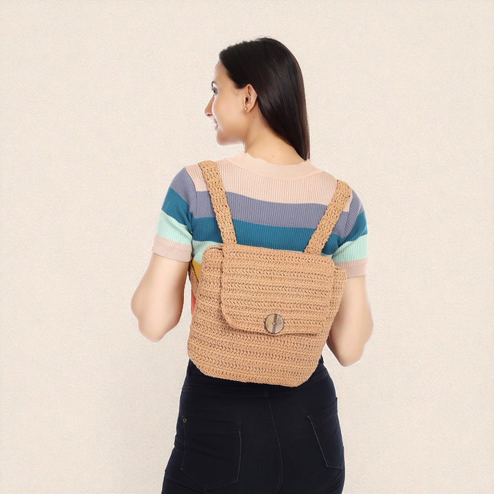 Handmade Crochet Minimalist Beige Backpack