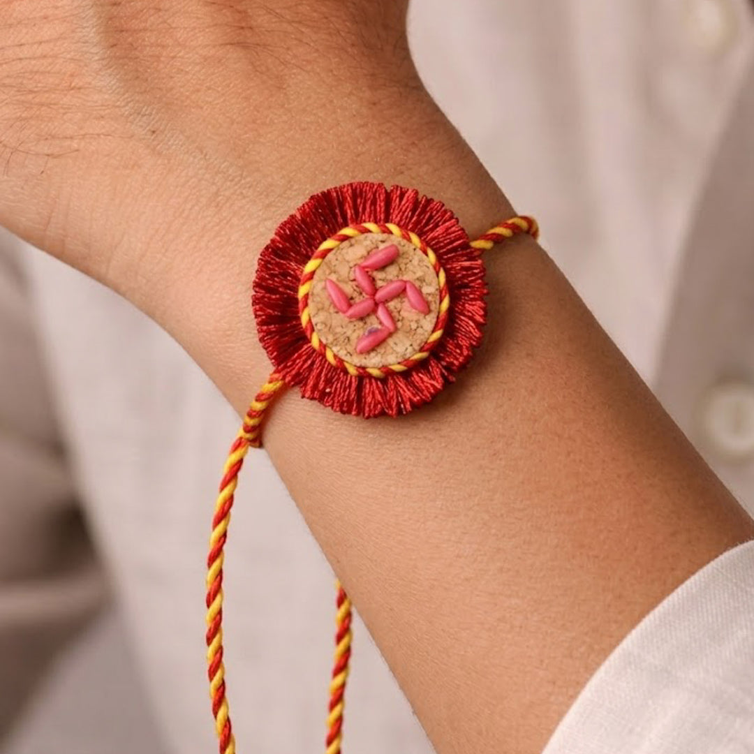 Swastik Plantable Eco-Friendly Handmade Cork Rakhi With Roli Chawal