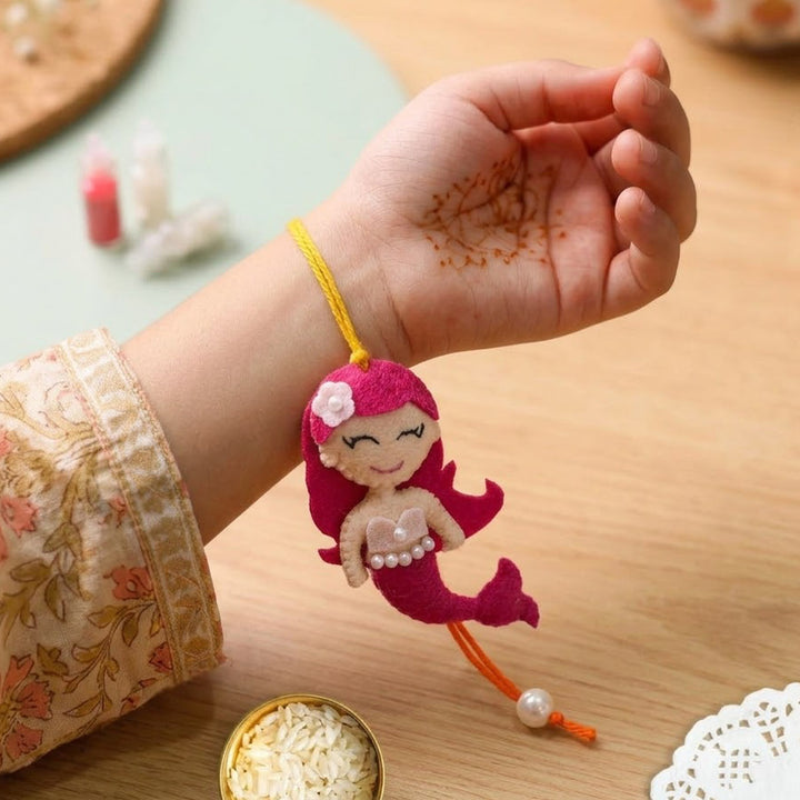 Personalized Handmade Mermaid Felt Rakhi With Roli Chawal