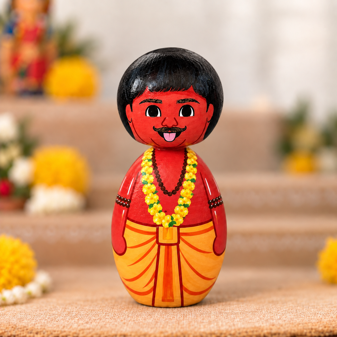 "Chota Pandit" Themed Wooden Doll For Golu/Festive Decor