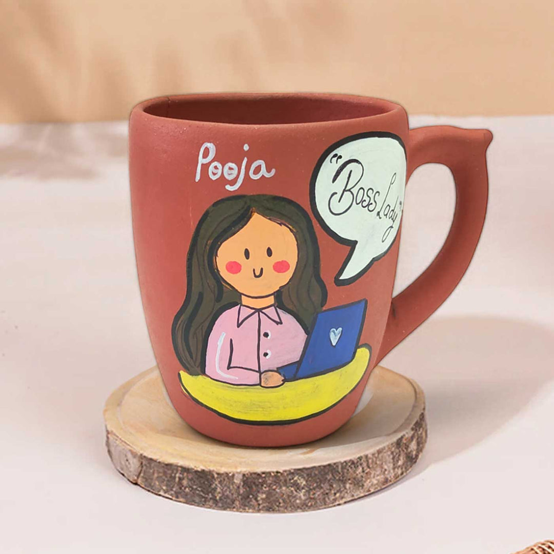 Handpainted Personalised 3D Terracotta Mug with Manager Avatar Illustrations and Quote