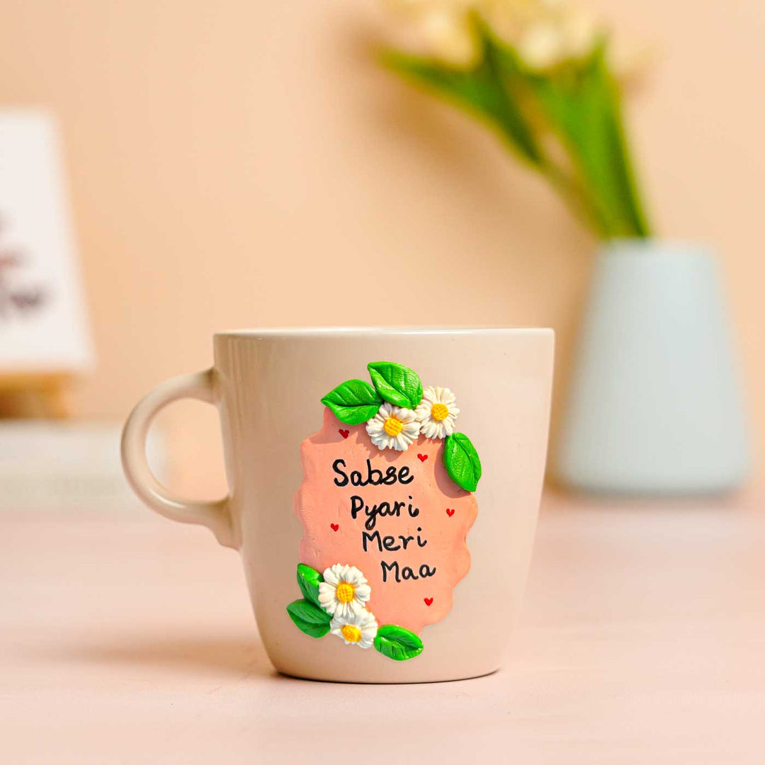 Pesonalized Hand-Painted Polymer Clay Floral Theme Ceramic Mug For Mothers