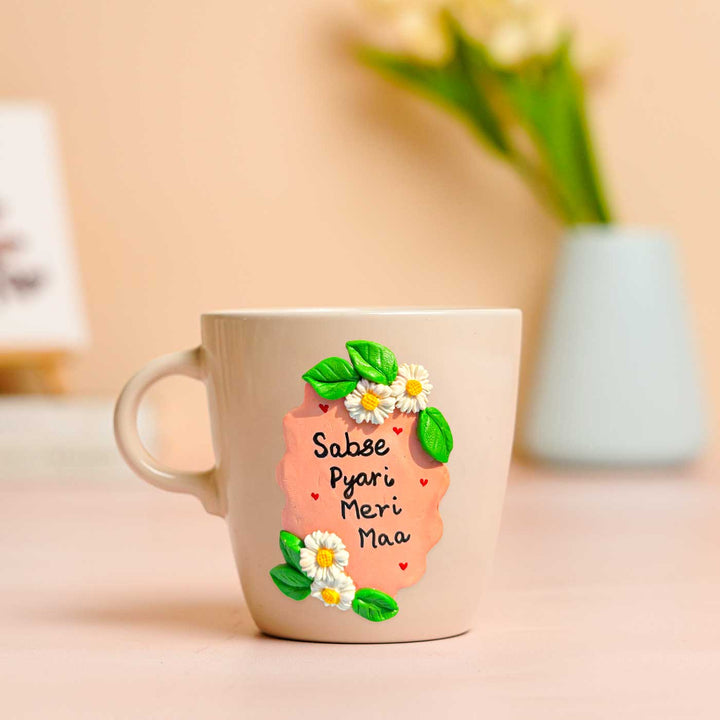 Pesonalized Hand-Painted Polymer Clay Floral Theme Ceramic Mug For Mothers