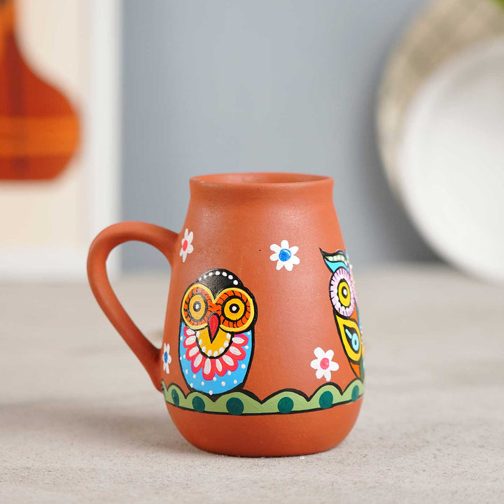 Hand-Painted Owl Theme Terracotta Mug