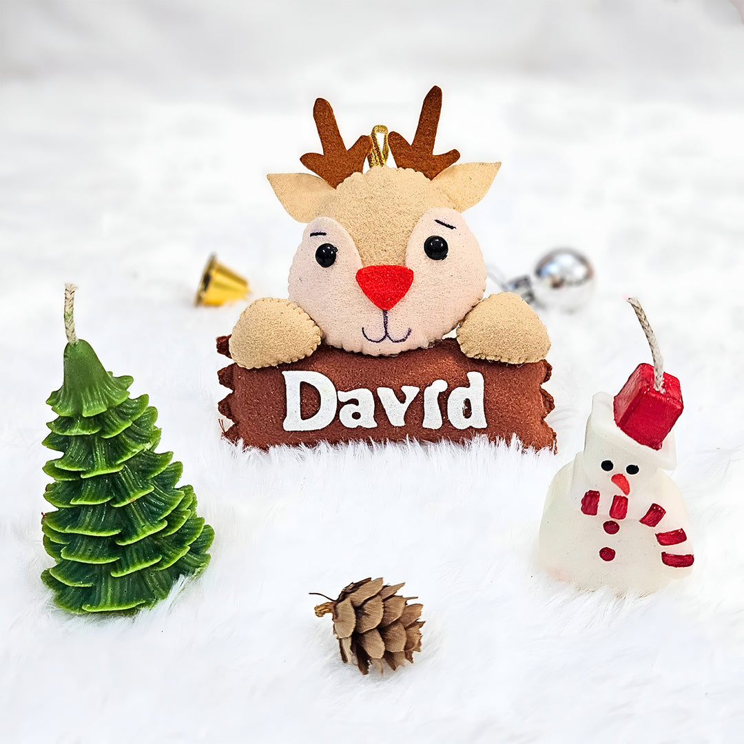 Personalized Christmas Gift Hamper | Includes 1 Ornament, 1 Xmas Tree Candle, 1 Snowman Candle