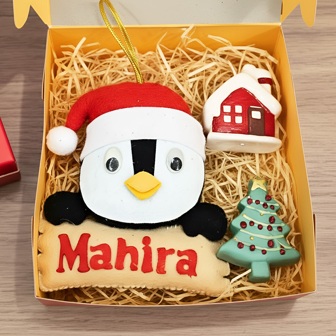 Personalized Christmas Gift Hamper | Includes 1 Ornament, 1 Xmas Tree Candle, 1 House Candle