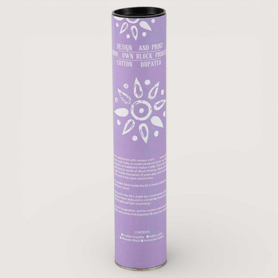 Purple Leaf Dupatta Block Print DIY Kit | Includes 1 White cotton dupatta, 1 Fabric paint, 1 Wooden block And 1 Sponge