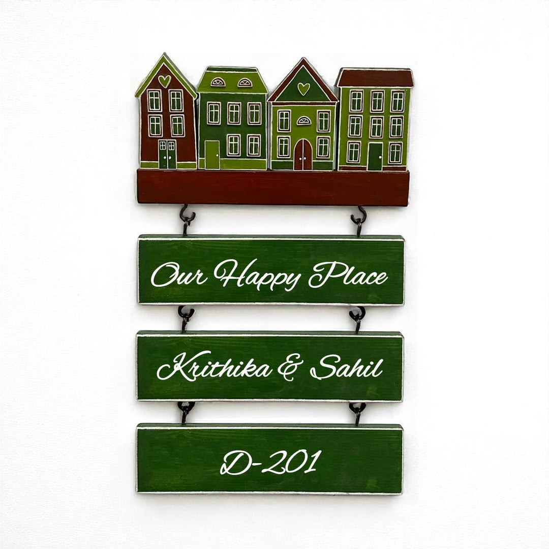 Personalized Green Miniature House Wooden Name Plate