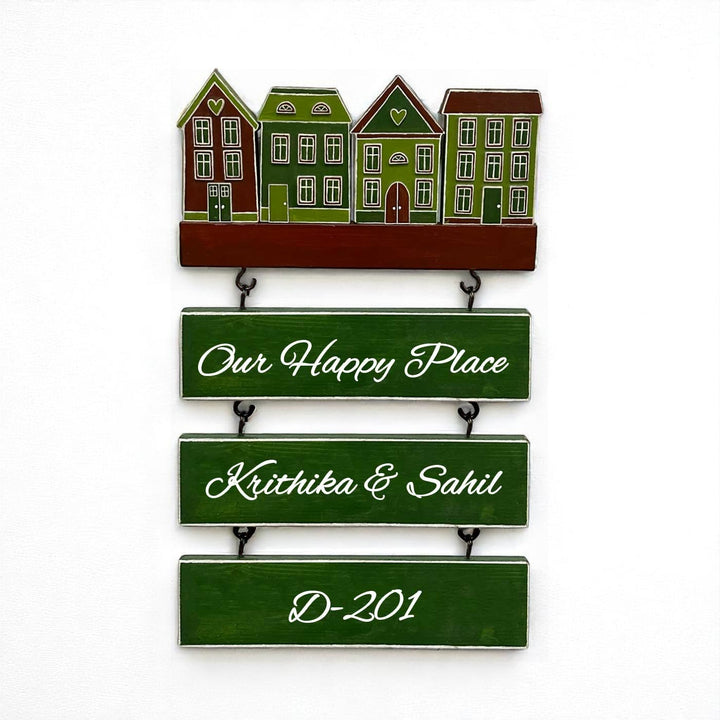 Personalized Green Miniature House Wooden Name Plate