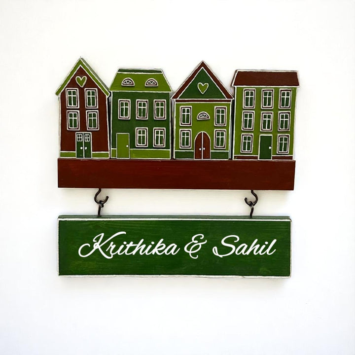 Personalized Green Miniature House Wooden Name Plate