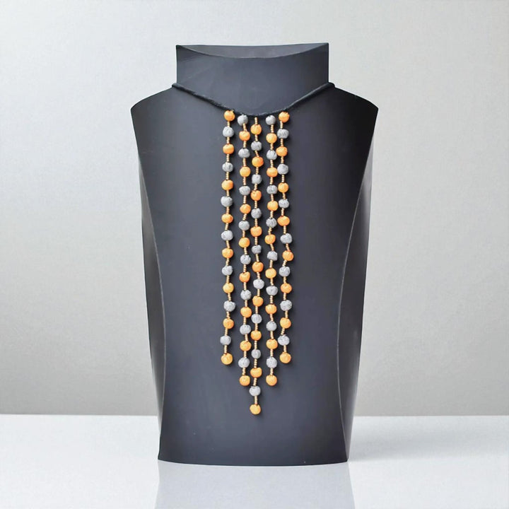 Handmade Textile Art Long Round Tasssls Dupion Silk Fabric Necklace