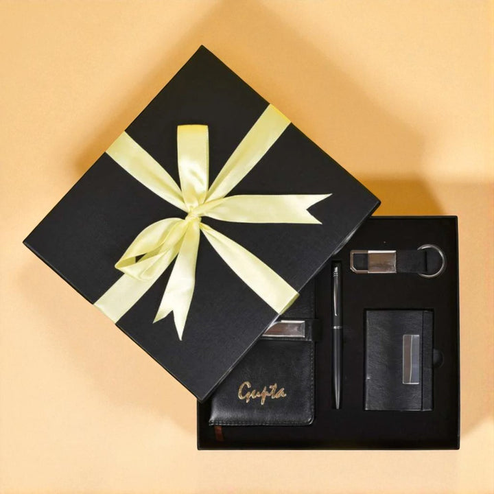 4 Piece Premium Dairy Set Rakhi Gift | Includes Dairy , Pen, Key holder, Visiting Card Holder