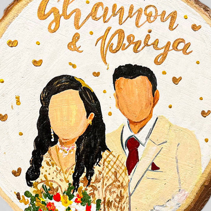 Photo Personalized Hand-Painted Golden Hearts Theme Wooden Decorative Plaque