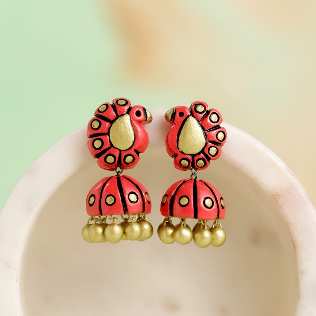 Handmade Peacock Terracotta Earrings