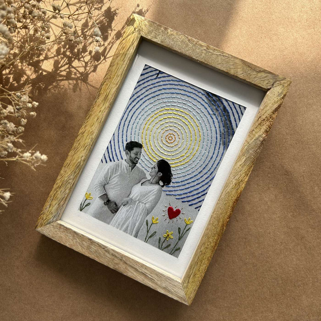 Van Gogh Style Hand Embroidered Photo With Wooden Frame