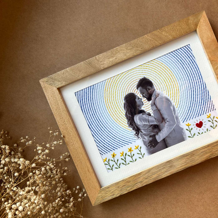 Van Gogh Style Hand Embroidered Photo With Wooden Frame