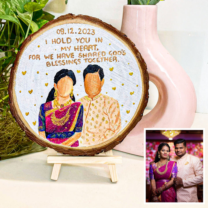 Photo Personalized Hand-Painted Golden Hearts Theme Wooden Decorative Plaque