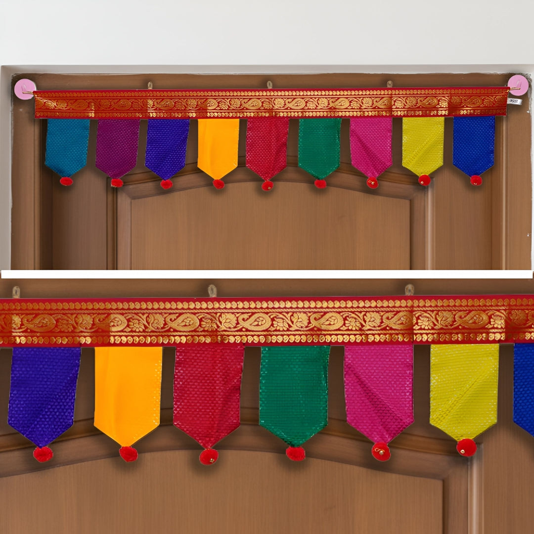 40 Inch | Handmade Multicolor Khun Fabric Pompom Toran