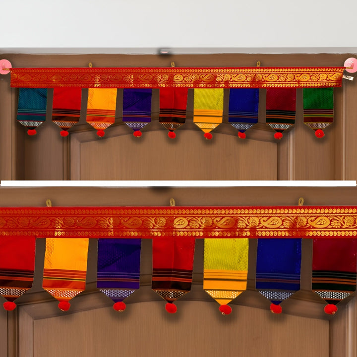 40 Inch | Handmade Khun Fabric Ranrekha Pompom Toran