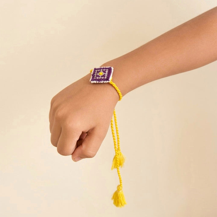 Handcrafted Silk Thread & Pearl Bead Work Cheed Rakhi - Violet