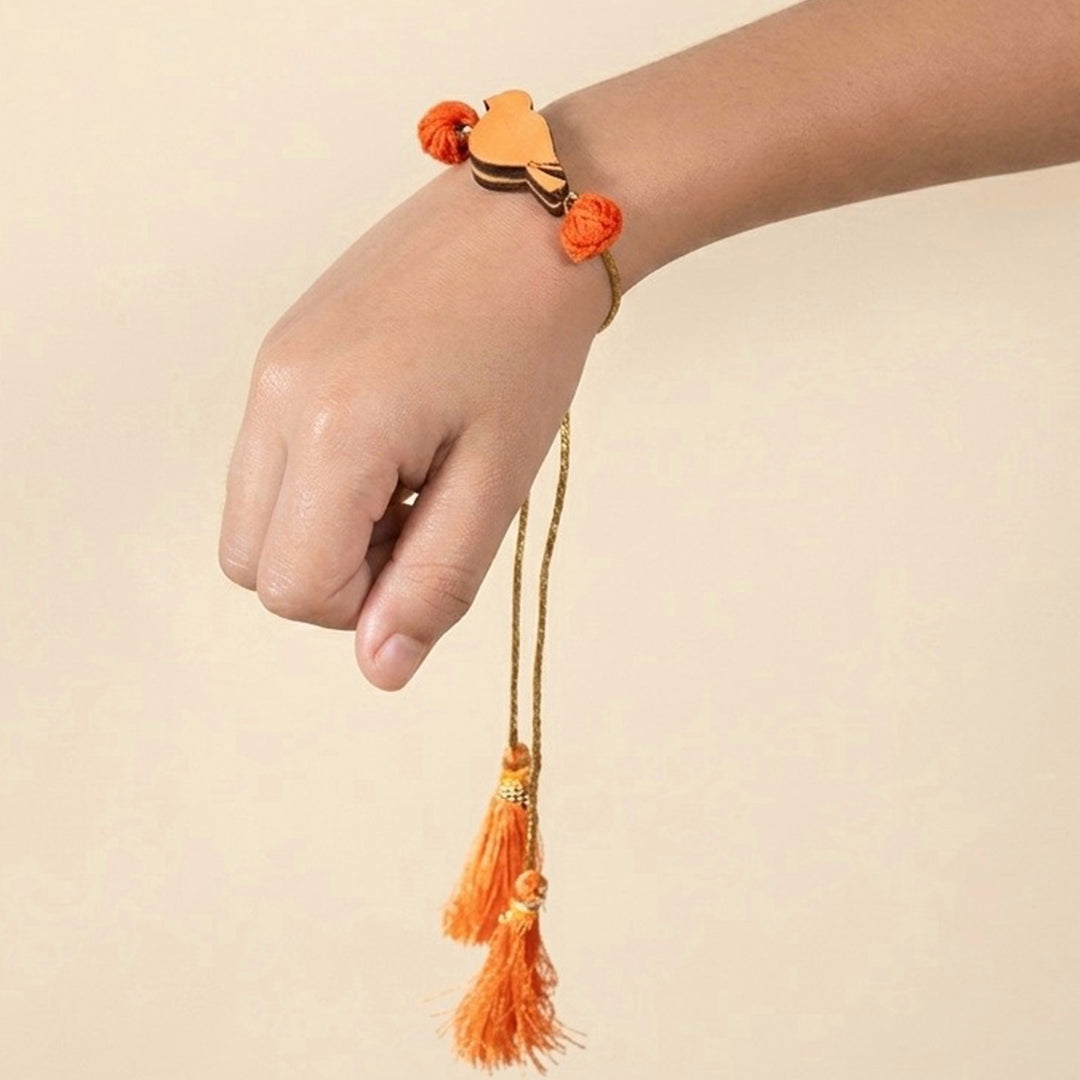 Handcrafted Bird Motif Beaded Tassel Rakhi - Orange