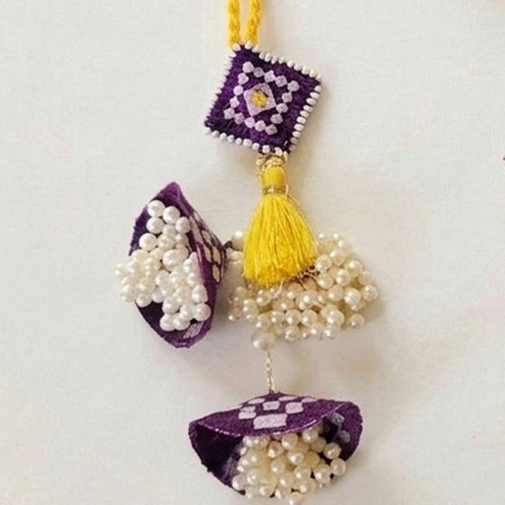 Handcrafted Pearl, Tassel & Thread Work Cheed Light Lumba Rakhi for Bhabhi - Violet