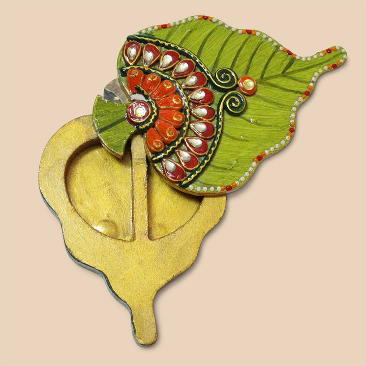 Asopalav Hand Painted Green MDF Haldi Kumkum Holder With Rotating Lid For Puja & Festive Gifting