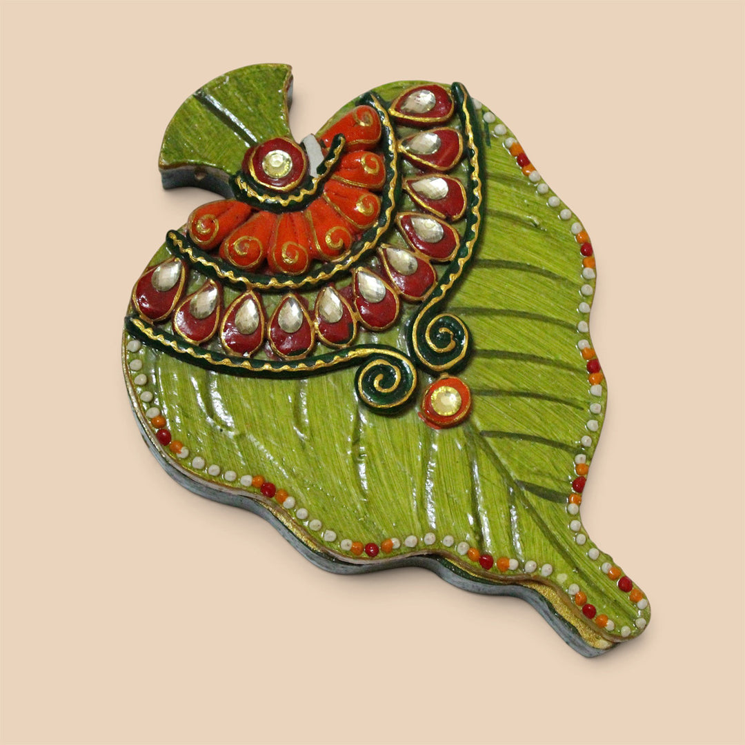 Asopalav Hand Painted Green MDF Haldi Kumkum Holder With Rotating Lid For Puja & Festive Gifting