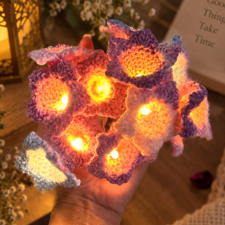 Handmade Champa Crochet Flower Wool LED Fairy Light For Festive Decor - Pink